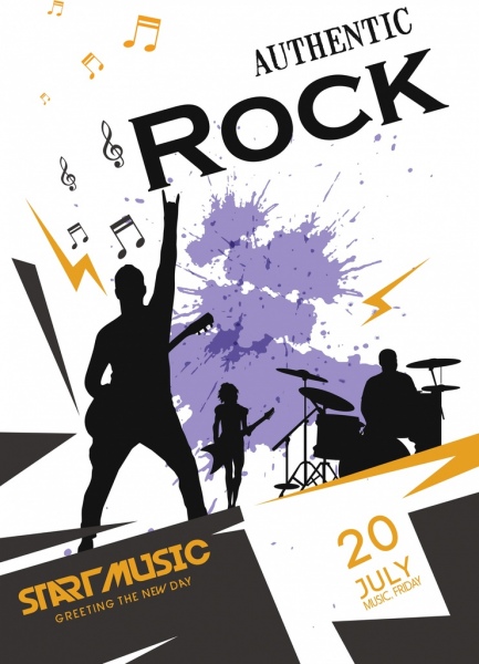Rock poster plantilla grunge silueta decoración ejecutante los iconos