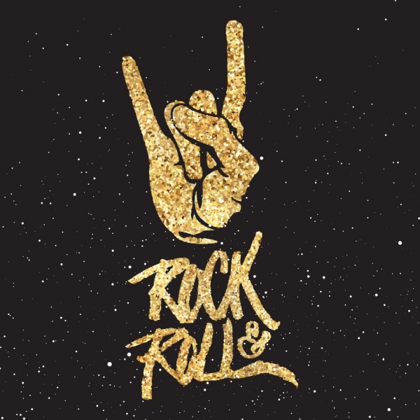 Rock roll fundo brilhante decoração dourada ícone de mão