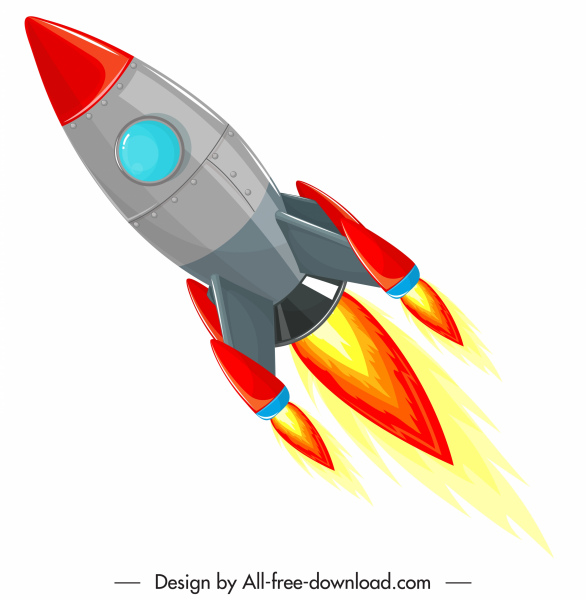 로켓 우주선 아이콘 다채로운 현대 디자인 비행 스케치