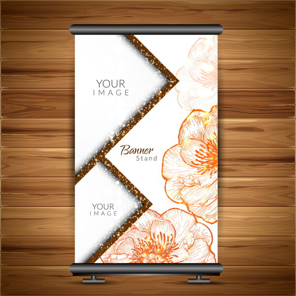 Roll-up Banner-Design mit Blumen Hintergrund