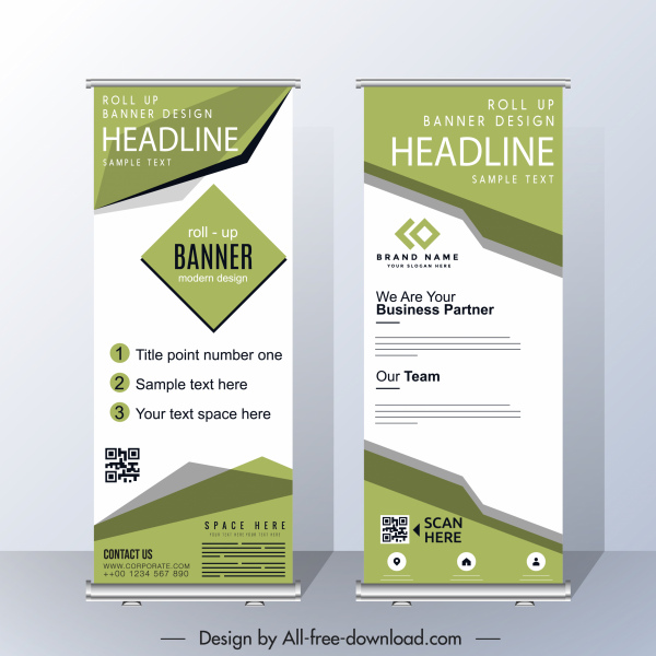 Roll Up Banner Templates Elegant Bright Green White