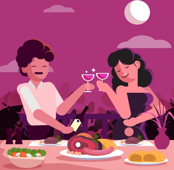 романтика фон пара еда обеденный стол иконки декор