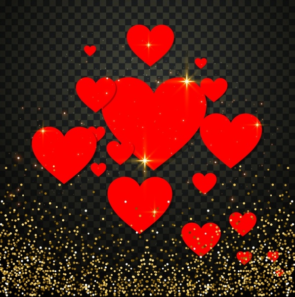 Romance de fondo brillante ornamento de corazones rojos