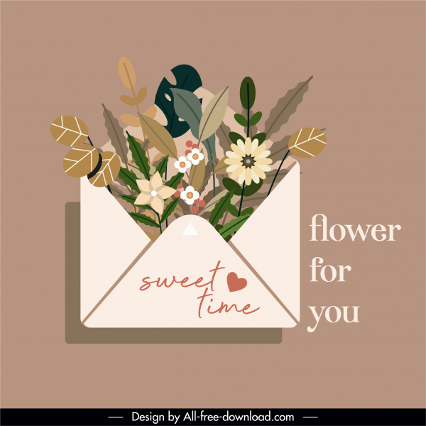 องค์ประกอบการออกแบบการ์ดโรแมนติกร่างซองจดหมายดอกไม้