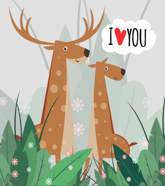 милый мультфильм иконки дизайн романтика карточки шаблон оленей