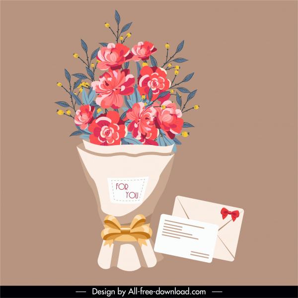 로맨스 디자인 요소 꽃다발 카드 스케치