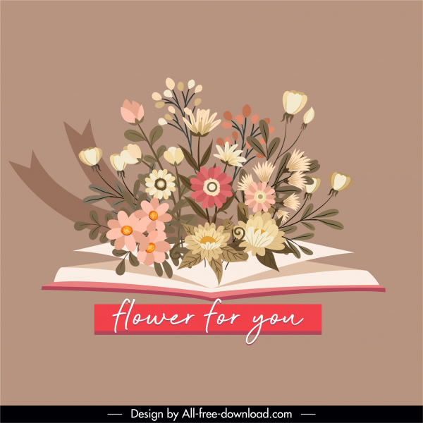 elemento de diseño romance flores libro bosquejo