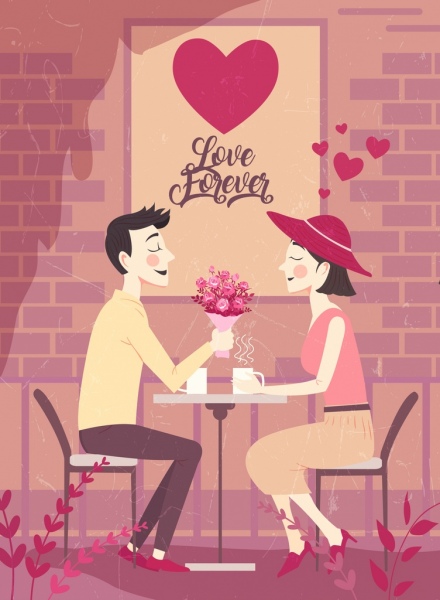ロマンス図面愛するカップル ハートの装飾色漫画