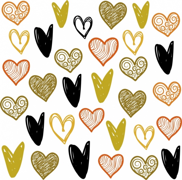 romantis cinta latar belakang jantung ikon handdrawn mengulangi desain