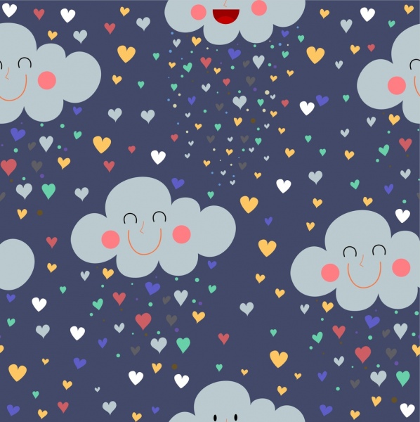Romance padrão estilizado Cloud Hearts ícones repetindo decoração