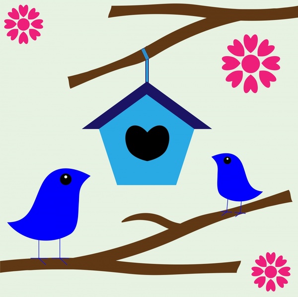 românticos abstratas aves nidificam ilustração com estilo cartoon