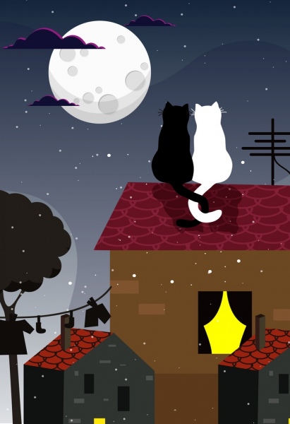 Romantic Background Cats Couple Moonlight Icons-vector Icon-free Vector  Free Download