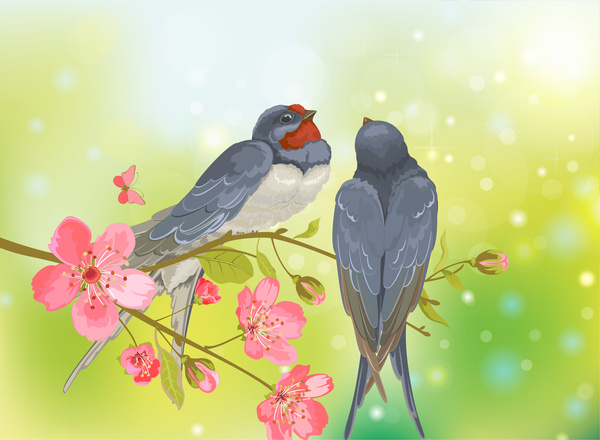 Romantik ağaç dalı kuşlarda