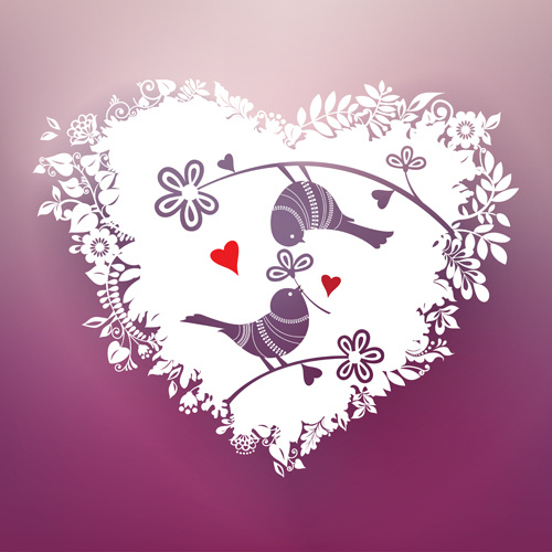 romantische Vögel mit floralen Herzen Vektor