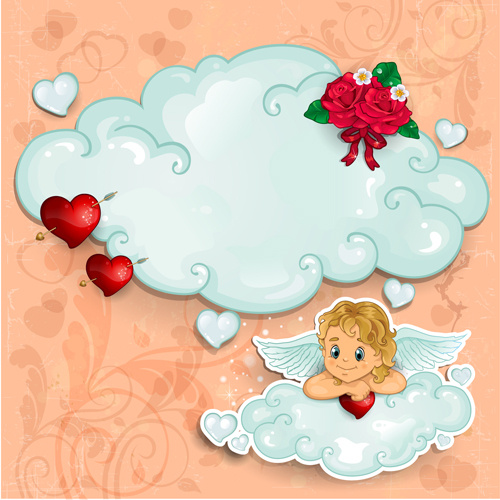 itik romantis dengan teks awan valentine hari elemen vektor
