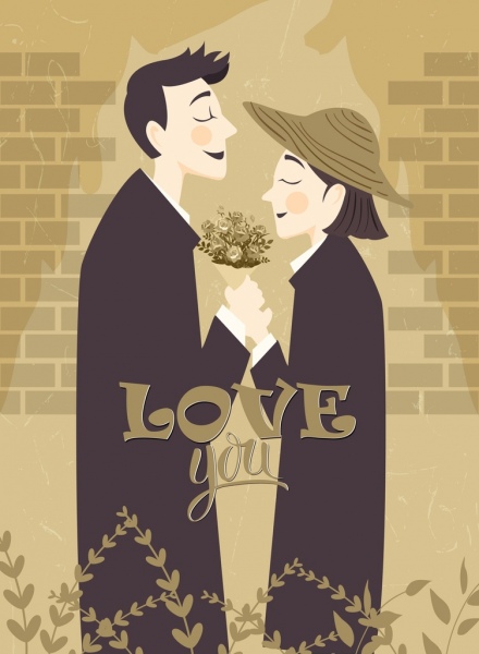 romantyczny rysunek klasyczny design miłość para ikona
