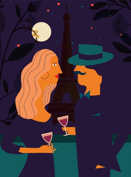 Dibujo de dibujos animados de colores de fondo Francia noche romántica