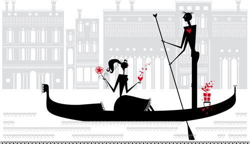 Romantic Love Elements With Silhouette Vector