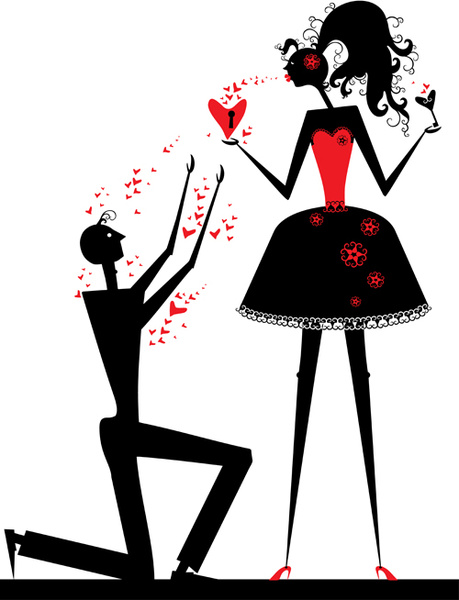 unsur-unsur cinta romantis dengan vektor silhouette