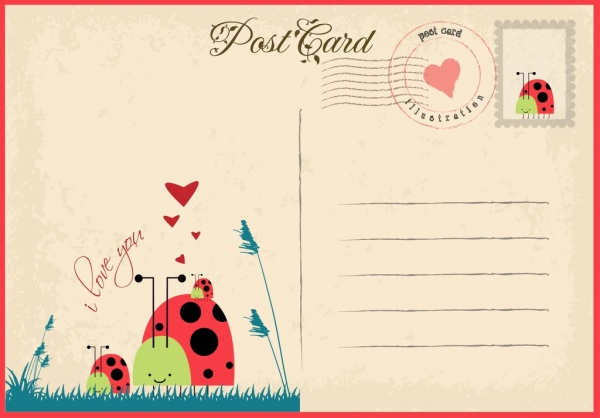 Plantilla de postal romantica corazon Ladybird icono de estilo retro