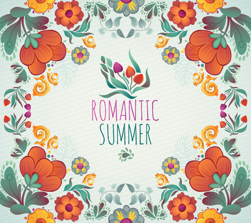 verano romántico floral tarjetas diseño vector