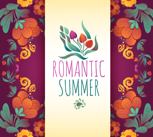 musim panas romantis bunga kartu desain vektor