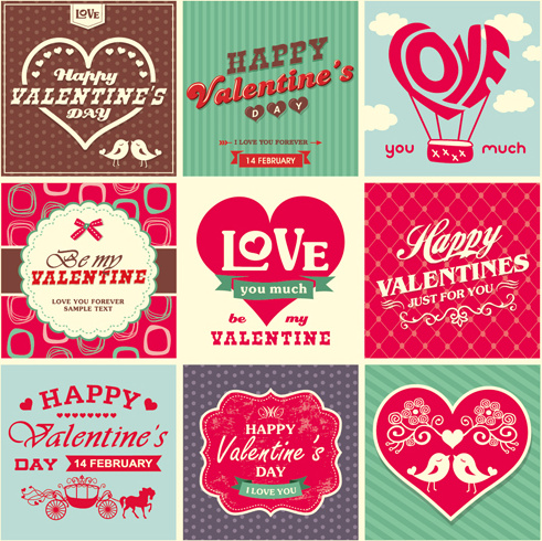 Romantic Valentine Retro Labels And Decor Vector