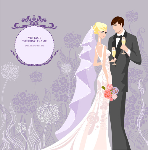 Romantic Wedding Elements Backgrounds Vector