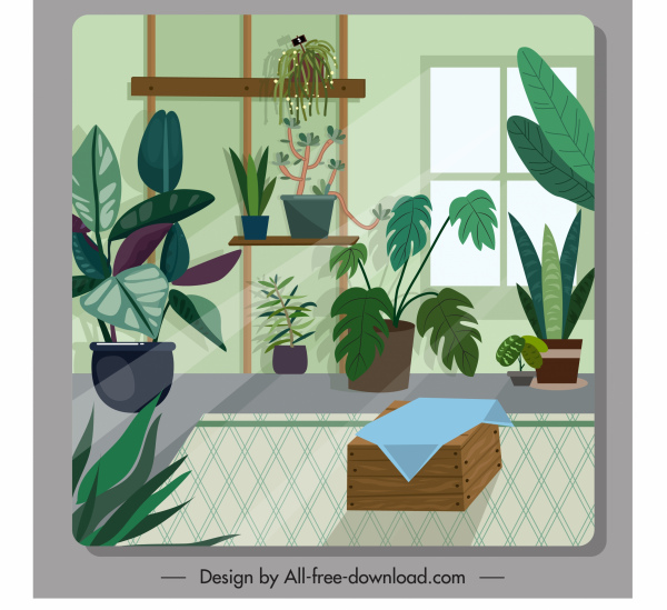 Zimmer Dekor Vorlage Zimmerpflanze Skizze klassisches Design