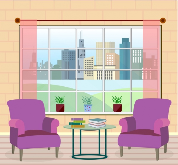 Căn phòng được trang trí nội thất màu vẽ ghế của thiết kế ba chiều