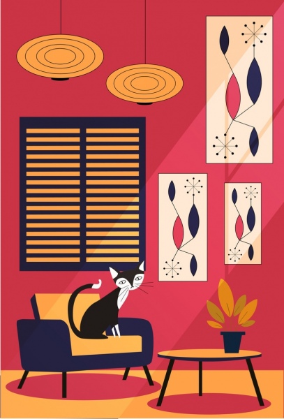 la décoration des meubles chat couleur salle icônes de dessin animé