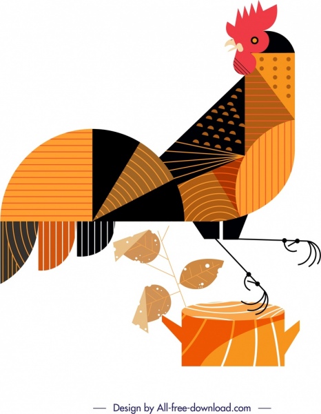 Rooster động vật biểu tượng đầy màu sắc cổ điển phẳng hình học trang trí