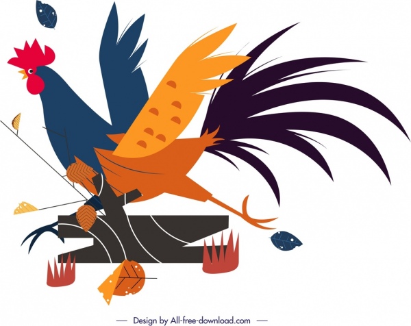 Rooster động vật biểu tượng chạy cử chỉ thiết kế đầy màu sắc