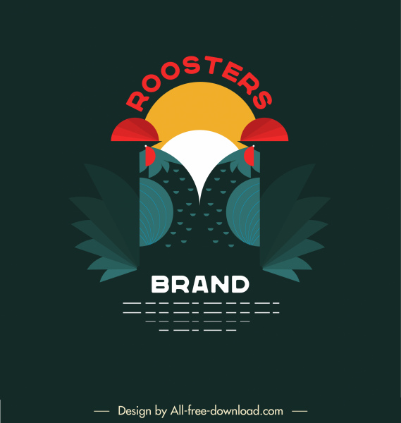 rooster logotype warna-warni desain abstrak simetris datar gelap