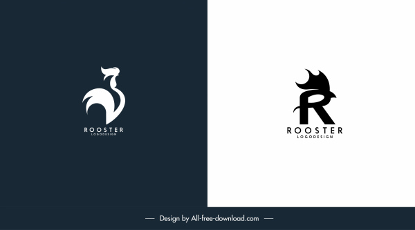 Hahn Logotypen schwarz weiß flach abstrakte Skizze