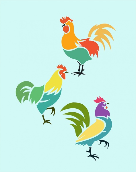 ayam menggambar desain dengan warna-warni outline