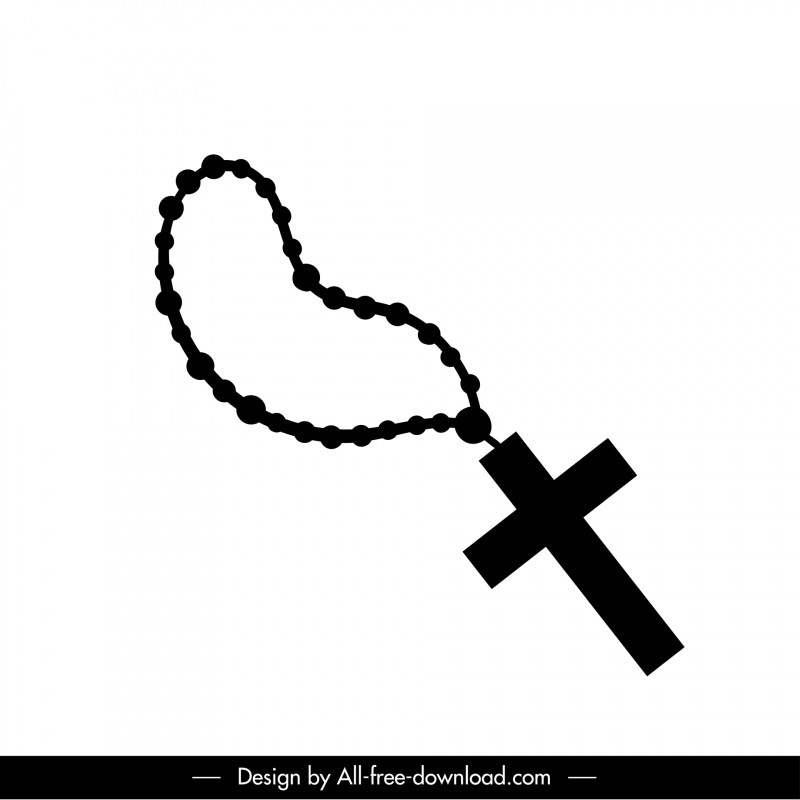 Rosary Beads Icon Flat Black Silhouette Outline