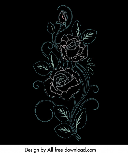 Rose Flora Malerei dunkle handgezeichnete Skizze