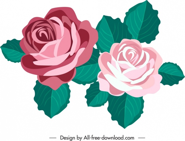 गुलाब का फूल आइकन रंगीन शास्त्रीय स्केच