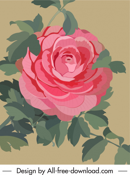 bunga mawar lukisan desain berwarna retro