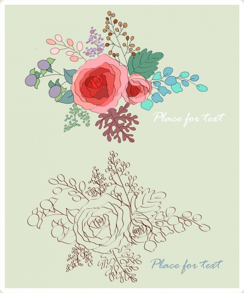bunga mawar sketsa desain warna-warni