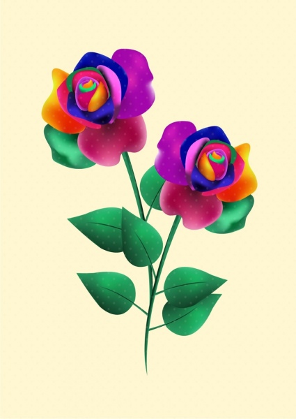 mawar ikon 3d warna-warni dekorasi