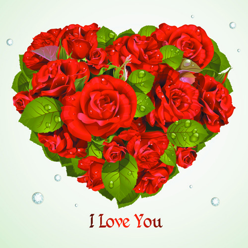 mawar dengan kartu hari valentine vektor grafis