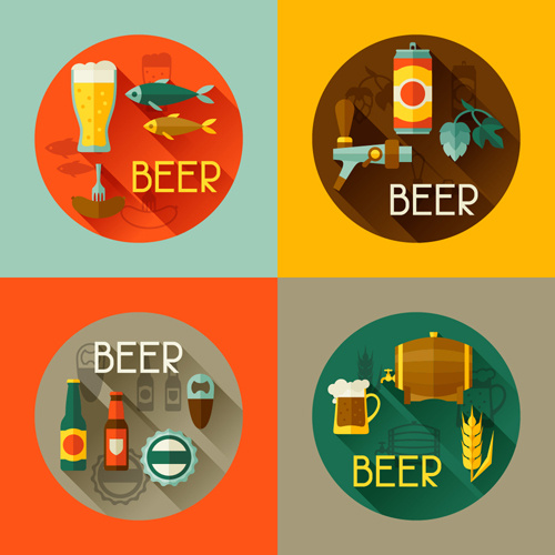 vector plano de etiquetas de cerveza ronda