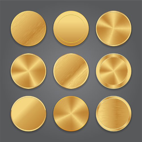 Round Gold Button Vector Set