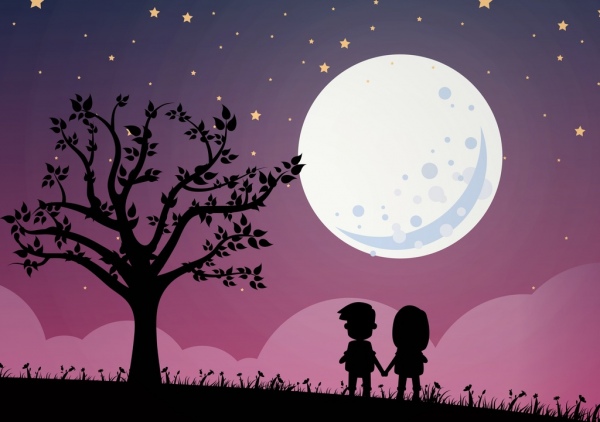 Круглая луна небо фоне дети силуэт декор