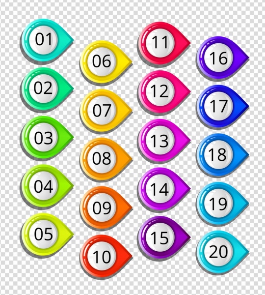 okrągłe numeracji przyciski kolekcji kolorowe błyszczące ozdoba