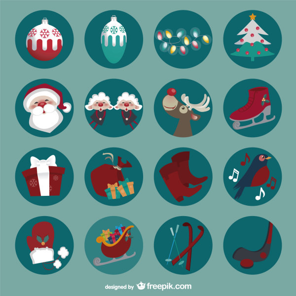 set de iconos de Navidad retro redondo