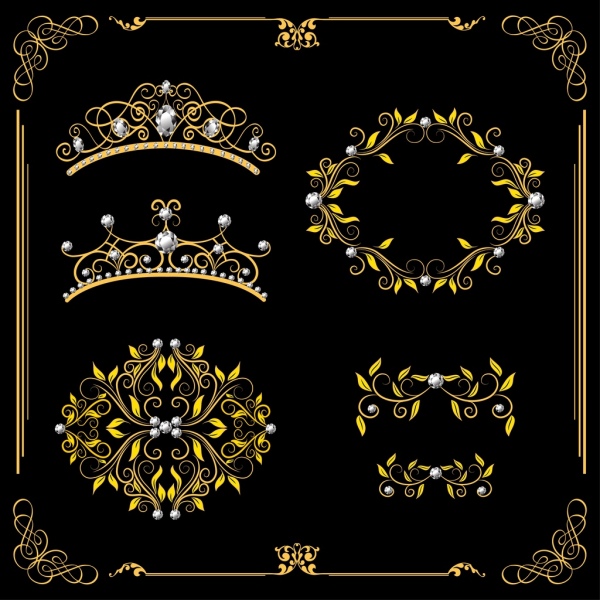 elemen desain mahkota kerajaan dekorasi kurva klasik mewah