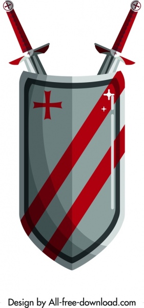 Kraliyet Logosu Kılıç Kalkanı Simgesi Parlak Renkli Tasarım